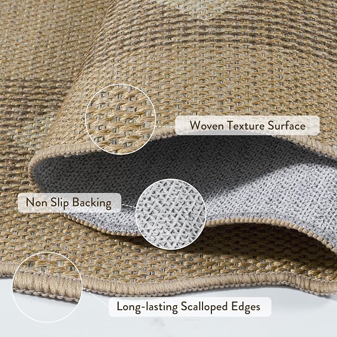 LIVEBOX Scalloped Easy Jute Diamond Outdoor Rug Living Room, Washable 8x10 - Image 5