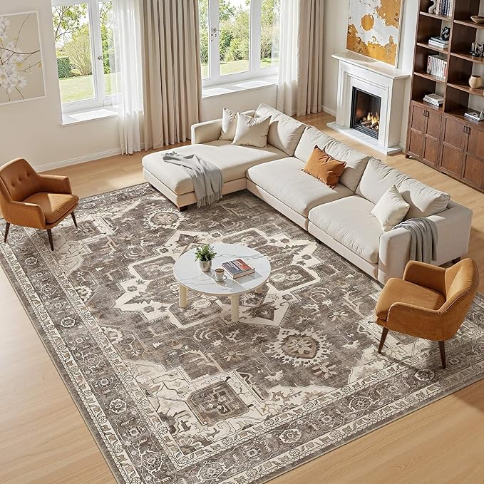9x12 Washable Area Rugs for Living Room, Large Rug Non Slip Backing Vintage - Image 4