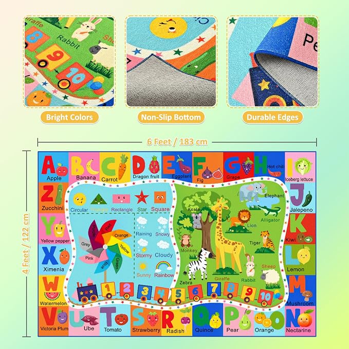 Maxsoft Kids Rug for Playroom, Educational 4x6 Play Mat for Classroom, Washable - Image 2