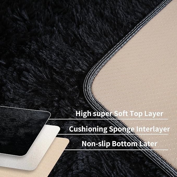KICHOWUA 4x6 Black Fluffy Shag Rug - Image 4
