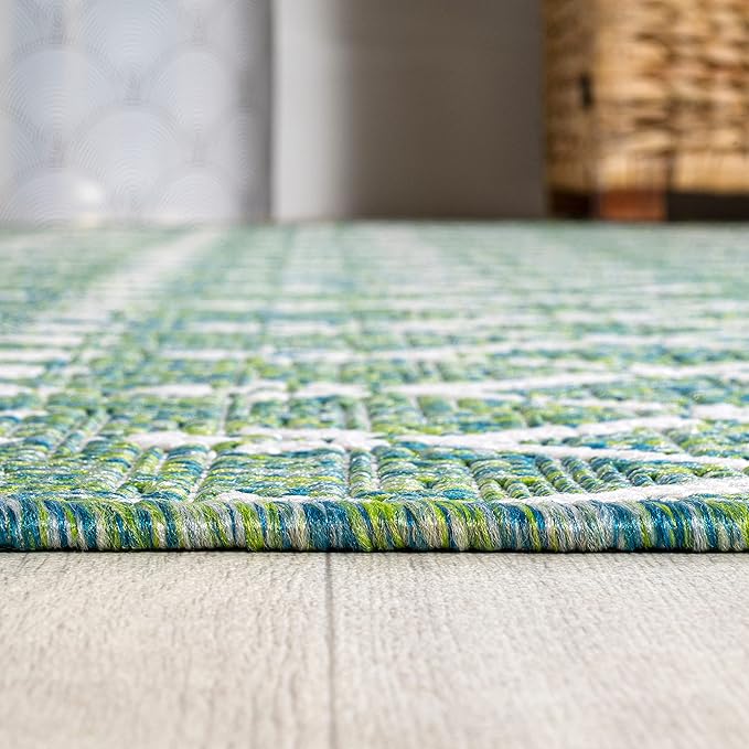 JONATHAN Y Moroccan Geometric Indoor Outdoor Square Area Rug 5X5 Green/Cream - Image 4