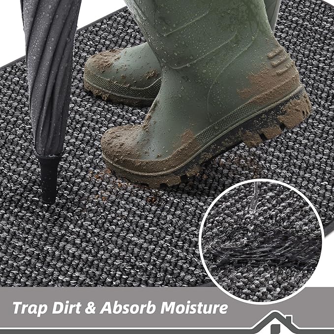 BEQHAUSE Dirt Trapper Door Mat 24" x 36" Half Circle Non-Slip Washable Doormats - Image 3