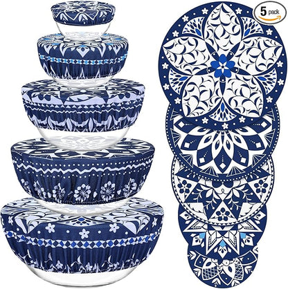 5 Pieces Bowl Covers Reusable, 5 Size Elastic Cloth Bowl Covers by Revahope