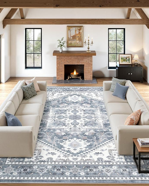 10x12 Vintage Area Rug: Washable Neutral Soft Non Slip Thin Large Floor Carpet by MICGEEK
