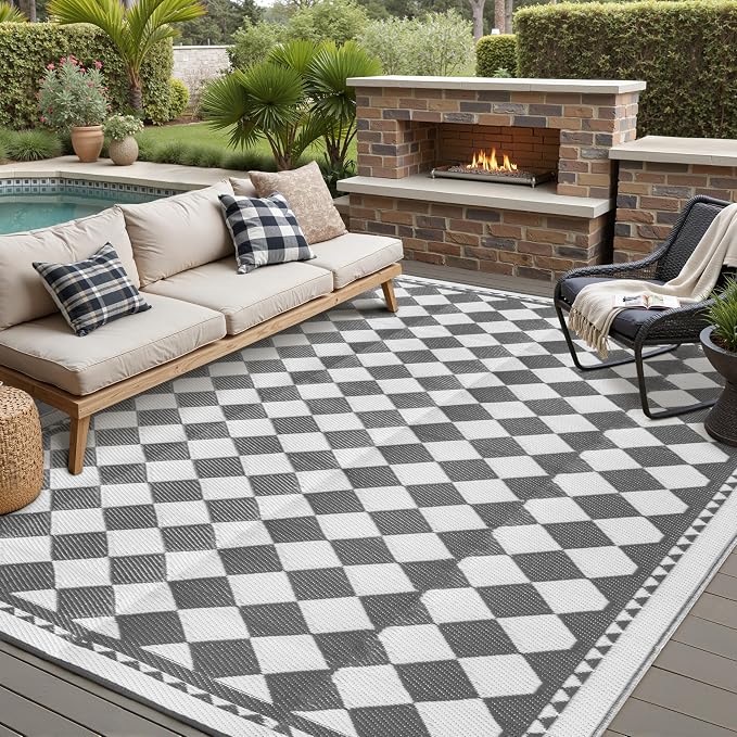 HUGEAR Outdoor Waterproof Rug 8'x10' Plastic Straw Rugs Washable Reversible by HUGEAR