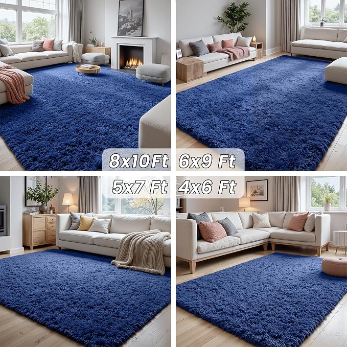 8x10 Area Rugs for Living Room Rug: Soft Fluffy Shag Navy Blue Rugs for Bedroom - Image 7