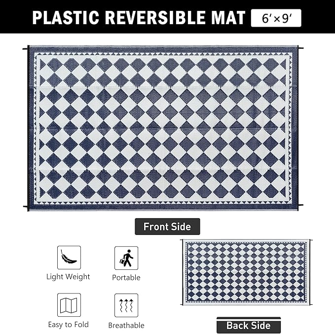 HUGEAR Outdoor Waterproof Rug 6'x9' Plastic Straw Rugs Washable Reversible - Image 2