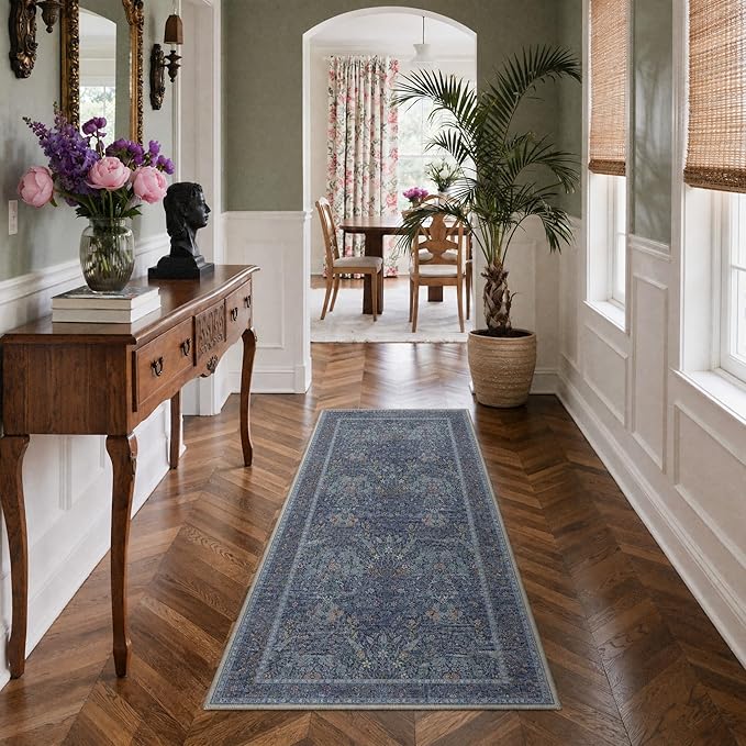 GENIMO 5x7 Washable Area Rug Non Slip Low Pile, Lightweight Floral Foliage - Image 3