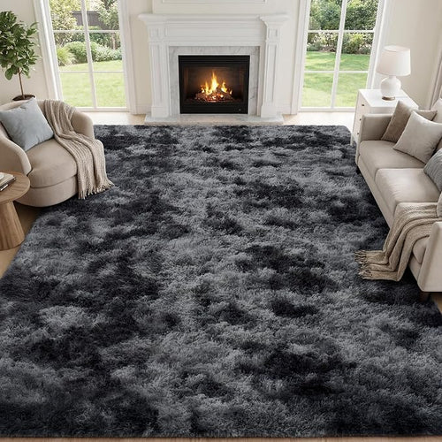 Area Rug for Living Room Bedroom:6x9 Black Grey Soft Fluffy Shag Upgrade - Image 2