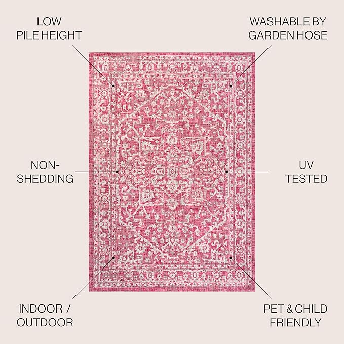JONATHAN Y Boho Medallion Indoor Outdoor Area Rug 3X5 Fuchsia/Light Gray - Image 3