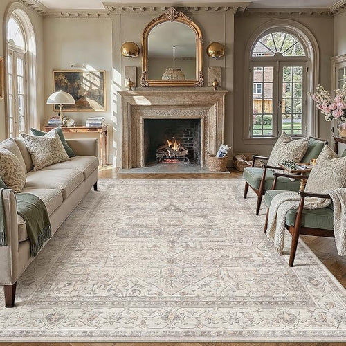 8x10 Washable Vintage Area Rug Beige Oriental Living Room Bedroom Throw Rug by WondRg