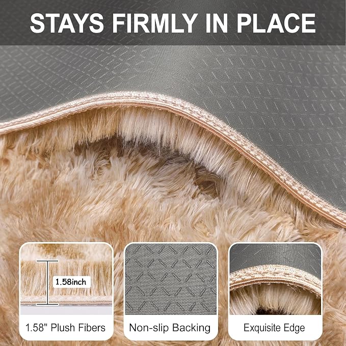 2x8 ft Plush High Pile Khaki Tie Dyed Rug Fluffy Soft Runner Bedside Rug - Image 6