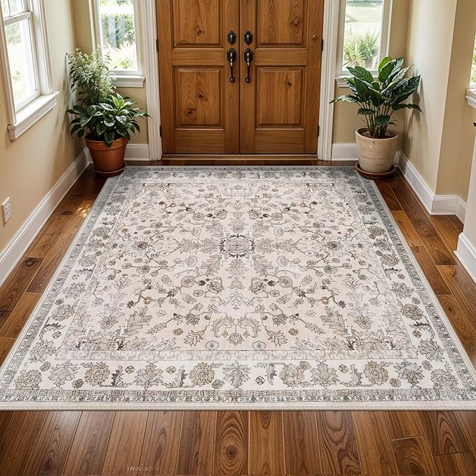 5x5 Square Washable Rug for Living Room: Non Slip Indoor Entryway Foot Carpet by BYYVOORugsforYourHome
