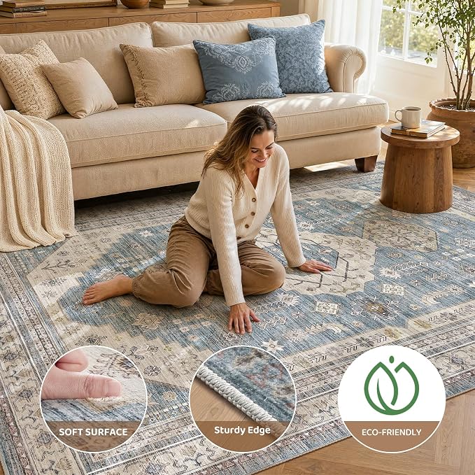 9x12 Washable Area Rug, Large Rugs - Image 3