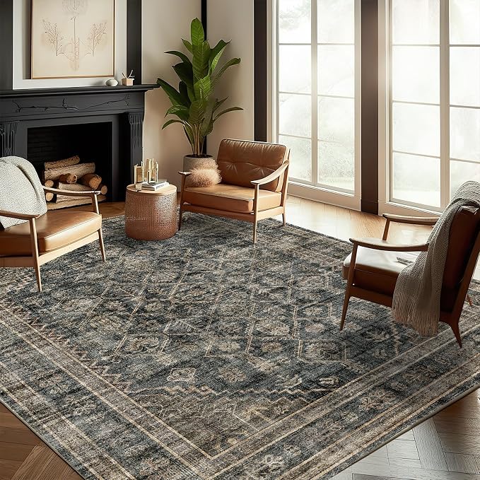 CHAMPLANT Washable Area Rug 8'x10' Retro Boho Design Non-Shedding Non-Slip Easy - Image 2