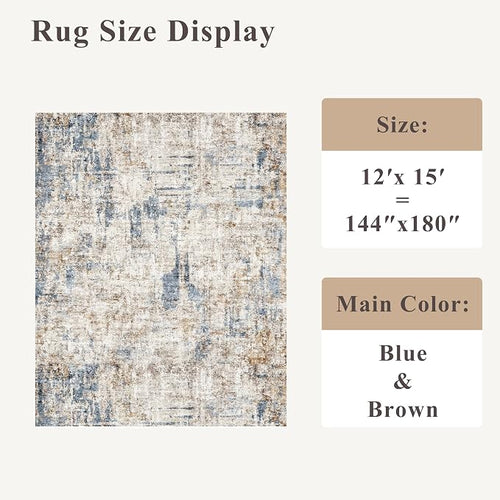 12x15 Area Rug for Living Room – Large Modern Neutral Abstract Thin Washable - Image 2