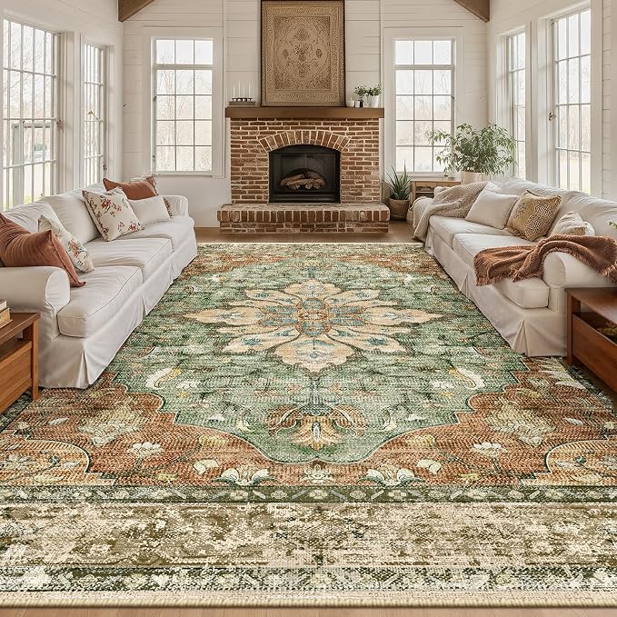 RELEANY Area Rugs Large 10'x14' Washable Non-Slip, Floral Vintage Distress - Image 2