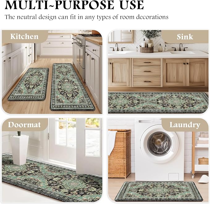 Boho Kitchen Mats for Floor 2 Piece Set Anti Fatigue Cushioned PVC Kitchen Rugs - Image 6