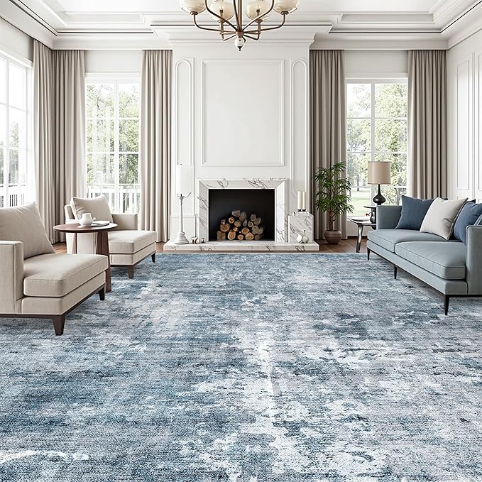 Soalmost 12x15 Washable Area Rug Blue/Grey Neutral Abstract Living Room Large by Soalmost