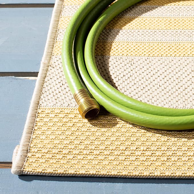 SAFAVIEH Courtyard Collection 6'7" x 9'6" Gold/Beige CY6062 Stripe Indoor/ - Image 5
