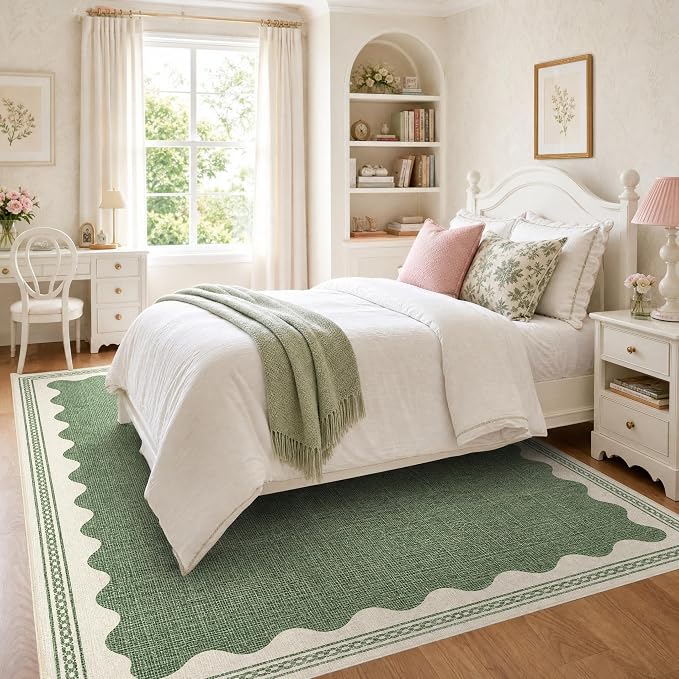 GarveeHome Scalloped Sage Green Washable Rugs 10x13 Rug - Image 3