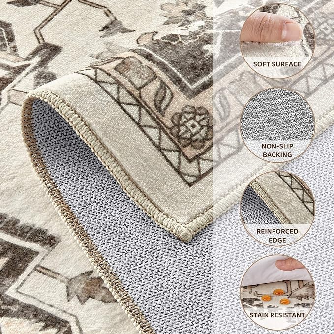 10x14 Washable Area Rugs for Living Room, Large Rug Non Slip Backing Vintage - Image 8