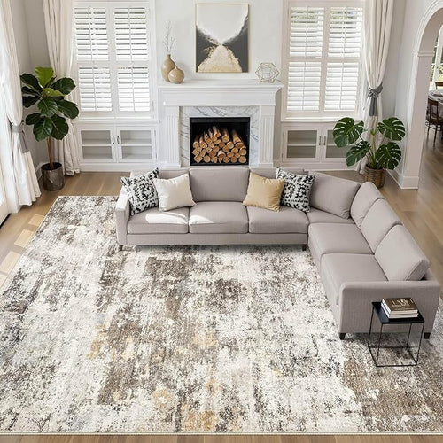 10x14 Area Rugs Living Room: Washable Large Abstract Neutral Modern Soft Rug by LOONGRUG