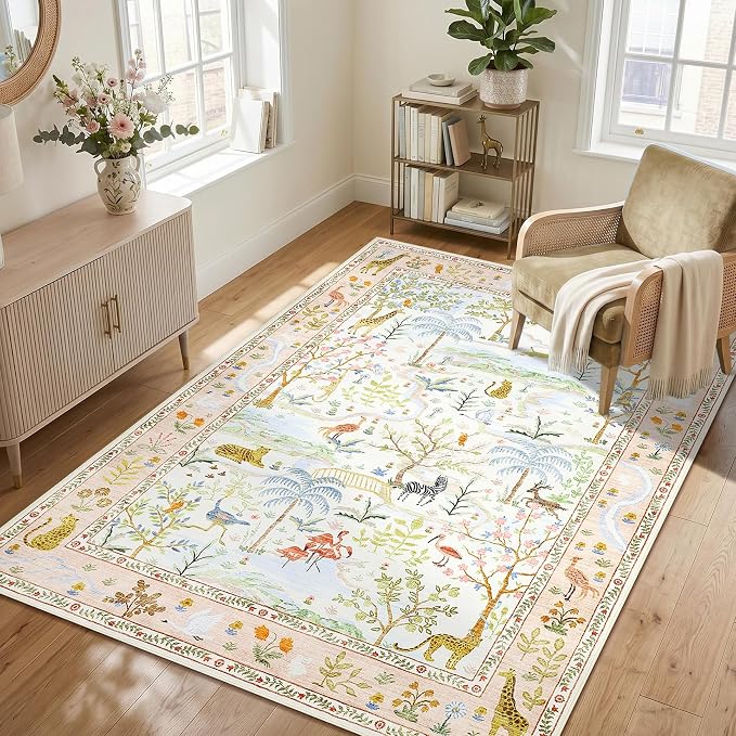 4x6 Whimsical Safari Nursery Area Rug Washable Non Slip Small Living Room Rugs - Image 2