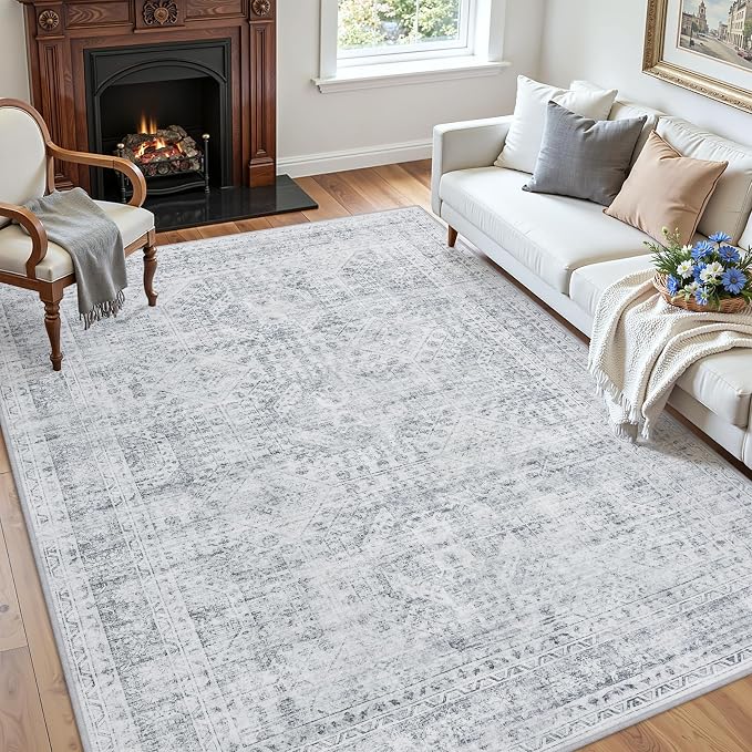 4x6 Area Rugs for Living Room: Vintage Boho Neutral Washable Rug Indoor Soft - Image 3