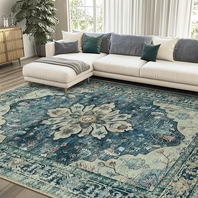 RELEANY Area Rugs 6'x9' Washable Non-Slip, Floral Vintage Distress Medallion - Image 2
