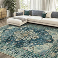 RELEANY Area Rugs 7'x10' Washable Non-Slip, Floral Vintage Distress Medallion by RELEANY