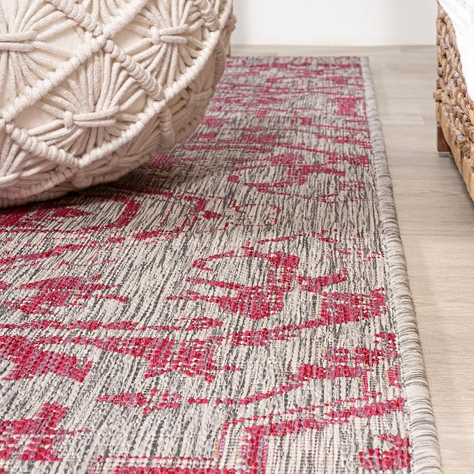 JONATHAN Y Boho Medallion Indoor Outdoor Area Rug 4X6 Light Gray/Fuchsia - Image 7