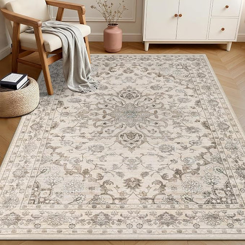 3x5 Area Rugs Living Room Rug: Washable Vintage Distressed Floral Rug No Slip - Image 2