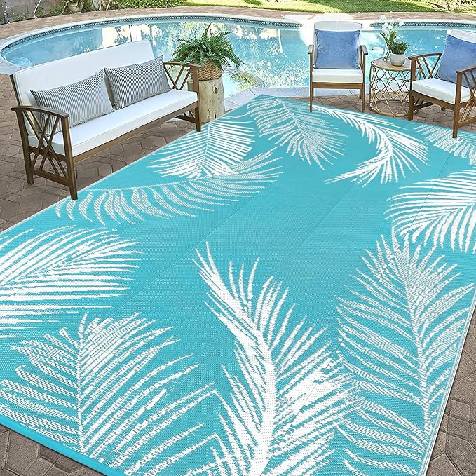 Pauwer Waterproof Outdoor Rug 10x14, Reversible Plastic Straw Patio Camping Rug - Image 6
