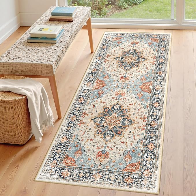 RELEANY Area Rugs Runner 3'x8' Washable Non-Slip, Floral Vintage Distress - Image 3