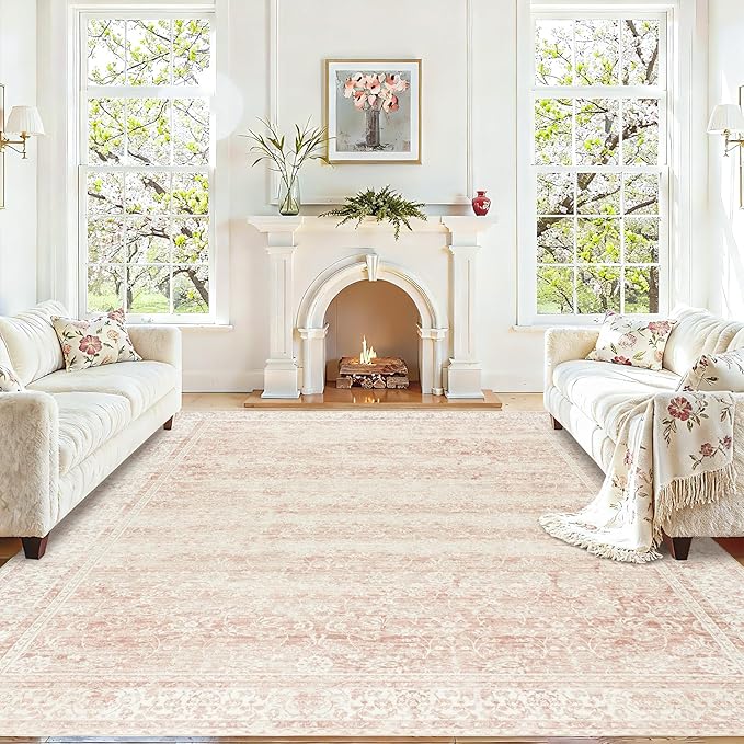 Pink Area Rug for Living Room Low Pile Soft 8 x 10 Carpet - Image 2