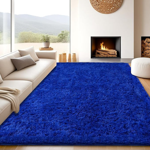 8x10 Blue Shag Area Rugs for Living Room, Large Fluffy Shaggy Rug for Bedroom - Image 2