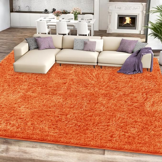 5x7 Orange Area Rugs for Living Room, Fluffy Shag Rug for Bedroom Nursery - Image 2