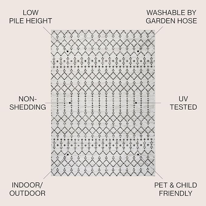 JONATHAN Y Moroccan Geometric Indoor Outdoor Round Area Rug 3 Ft Cream/Black - Image 2