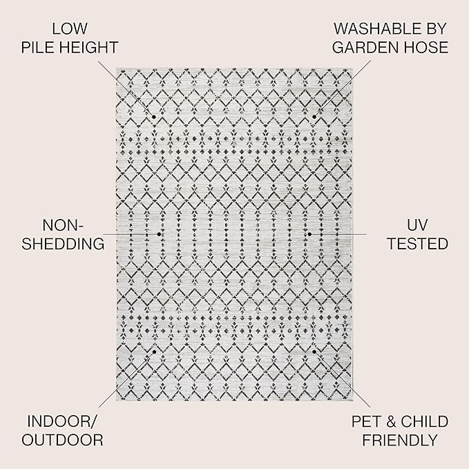 JONATHAN Y Moroccan Geometric Indoor Outdoor Square Area Rug 4X4 Cream/Black - Image 2