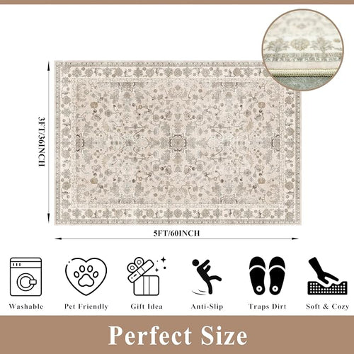 3x5 Kitchen Rug Washable Non-Slip, Soft Low-Pile Thin Door Mat - Image 2