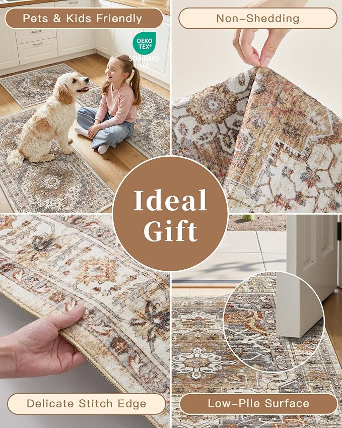 Madane 2-Piece Kitchen Runner Rug Set, Small Area Rug Non-Slip Vintage Door Mat - Image 6