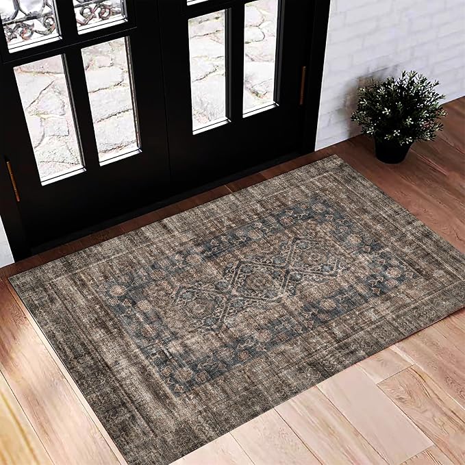 CHAMPLANT Washable Area Rug 2'x3' Door Mat Vintage Distressed Doormat Indoor by CHAMPLANT