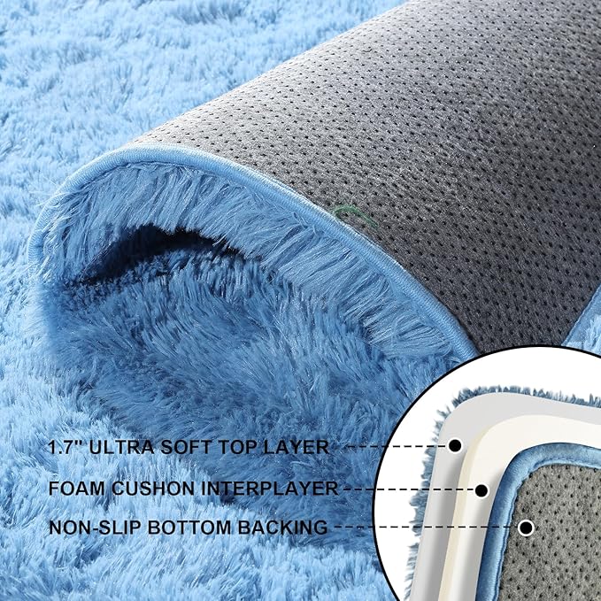 Area Rugs 9x12 Living Room, Large Fluffy Blue Rugs - Image 4