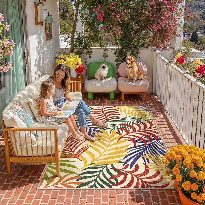 4x6 Indoor Outdoor Area Rug Washable Patio Rug Multicolored Non Slip Non by WondRg