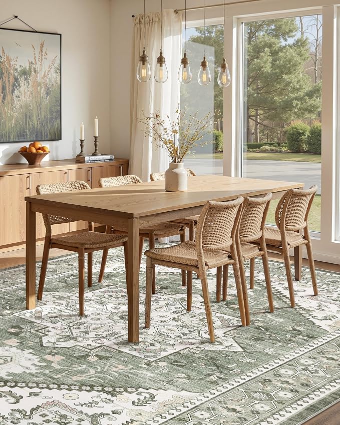 5x8 Vintage Area Rug: Washable Neutral Soft Non Slip Thin Large Floor Carpet - Image 7