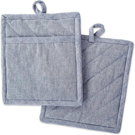 DII 100% Cotton Solid Chambray Kitchen Set, Potholders, 2 Piece by DII