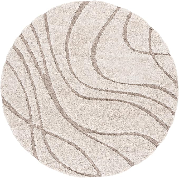 SAFAVIEH Florida Shag Collection 9' Round Cream/Beige SG471 Abstract Wave - Image 3