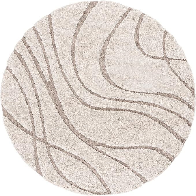 SAFAVIEH Florida Shag Collection 4' Round Cream/Beige SG471 Abstract Wave - Image 3