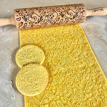 LOVE BIRDS Embossing Rolling Pin – Laser Engraved Dough Roller - Image 2